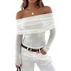 imageZESICA Long Sleeve Shirts for Women Off Shoulder Ribbed Knit Slim Fit Going Out Tops Outfits 2025 Trendy Fashion ClothesWhite
