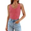 imageZESICA Womens Ribbed Tank Tops Summer Sleeveless V Neck Shirts Casual Sexy Slim Fitted Basic Knit TeesCoral