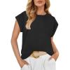 imageZESICA Womens Summer Cap Sleeve Crewneck Tops Casual Loose Striped TShirts Basic TeesDarkblack