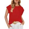 imageZESICA Womens Summer Cap Sleeve Crewneck Tops Casual Loose Striped TShirts Basic TeesRed