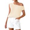 imageZESICA Womens Summer Off The Shoulder Knit Tops 2025 Casual Short Sleeve Oversized ShirtApricot