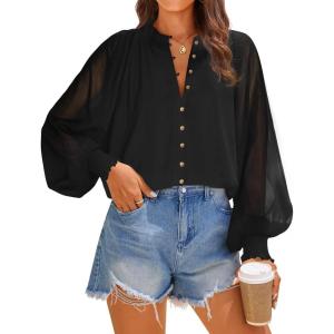 imageZESICA Womens Floral Print Blouse 2025 Long Sleeve Button Down Casual Fall Boho Oversized Tops ShirtsBlack