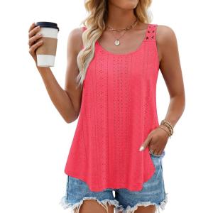 imageZESICA Womens Summer Eyelet Tank Tops Loose Trendy Scoop Neck Sleeveless Flowy Beach Vacation ShirtsPeach
