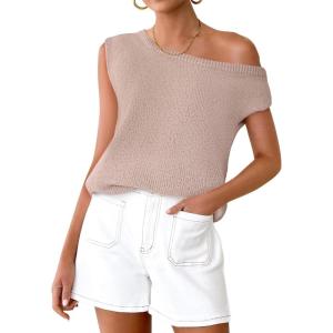 imageZESICA Womens Summer Off The Shoulder Knit Tops 2025 Casual Short Sleeve Oversized ShirtNatural