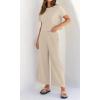 imageZESICA Womens 2 Piece Outfits Linen Short Sleeve Crop Top and Wide Leg Pants Lounge Matching Set Tracksuits Trendy ClothesApricot