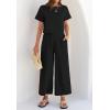 imageZESICA Womens 2 Piece Outfits Linen Short Sleeve Crop Top and Wide Leg Pants Lounge Matching Set Tracksuits Trendy ClothesBlack