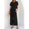 imageZESICA Womens 2 Piece Outfits Linen Short Sleeve Crop Top and Wide Leg Pants Lounge Matching Set Tracksuits Trendy ClothesBlack
