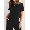 imageZESICA Womens 2 Piece Outfits Linen Short Sleeve Crop Top and Wide Leg Pants Lounge Matching Set Tracksuits Trendy ClothesBlack