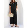 imageZESICA Womens 2 Piece Outfits Linen Short Sleeve Crop Top and Wide Leg Pants Lounge Matching Set Tracksuits Trendy ClothesBlack