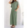 imageZESICA Womens 2 Piece Outfits Linen Short Sleeve Crop Top and Wide Leg Pants Lounge Matching Set Tracksuits Trendy ClothesCeladon