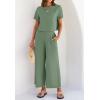 imageZESICA Womens 2 Piece Outfits Linen Short Sleeve Crop Top and Wide Leg Pants Lounge Matching Set Tracksuits Trendy ClothesCeladon