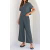 imageZESICA Womens 2 Piece Outfits Linen Short Sleeve Crop Top and Wide Leg Pants Lounge Matching Set Tracksuits Trendy ClothesDustyblue