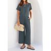 imageZESICA Womens 2 Piece Outfits Linen Short Sleeve Crop Top and Wide Leg Pants Lounge Matching Set Tracksuits Trendy ClothesDustyblue