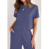 imageZESICA Womens 2 Piece Outfits Linen Short Sleeve Crop Top and Wide Leg Pants Lounge Matching Set Tracksuits Trendy ClothesGreyblue