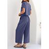imageZESICA Womens 2 Piece Outfits Linen Short Sleeve Crop Top and Wide Leg Pants Lounge Matching Set Tracksuits Trendy ClothesGreyblue