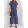 imageZESICA Womens 2 Piece Outfits Linen Short Sleeve Crop Top and Wide Leg Pants Lounge Matching Set Tracksuits Trendy ClothesGreyblue