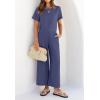 imageZESICA Womens 2 Piece Outfits Linen Short Sleeve Crop Top and Wide Leg Pants Lounge Matching Set Tracksuits Trendy ClothesGreyblue