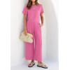 imageZESICA Womens 2 Piece Outfits Linen Short Sleeve Crop Top and Wide Leg Pants Lounge Matching Set Tracksuits Trendy ClothesHotpink