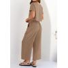 imageZESICA Womens 2 Piece Outfits Linen Short Sleeve Crop Top and Wide Leg Pants Lounge Matching Set Tracksuits Trendy ClothesKhaki
