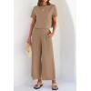 imageZESICA Womens 2 Piece Outfits Linen Short Sleeve Crop Top and Wide Leg Pants Lounge Matching Set Tracksuits Trendy ClothesKhaki