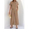 imageZESICA Womens 2 Piece Outfits Linen Short Sleeve Crop Top and Wide Leg Pants Lounge Matching Set Tracksuits Trendy ClothesKhaki