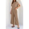 imageZESICA Womens 2 Piece Outfits Linen Short Sleeve Crop Top and Wide Leg Pants Lounge Matching Set Tracksuits Trendy ClothesKhaki