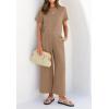 imageZESICA Womens 2 Piece Outfits Linen Short Sleeve Crop Top and Wide Leg Pants Lounge Matching Set Tracksuits Trendy ClothesKhaki
