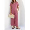 imageZESICA Womens 2 Piece Outfits Linen Short Sleeve Crop Top and Wide Leg Pants Lounge Matching Set Tracksuits Trendy ClothesPlum