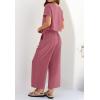 imageZESICA Womens 2 Piece Outfits Linen Short Sleeve Crop Top and Wide Leg Pants Lounge Matching Set Tracksuits Trendy ClothesPlum