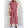 imageZESICA Womens 2 Piece Outfits Linen Short Sleeve Crop Top and Wide Leg Pants Lounge Matching Set Tracksuits Trendy ClothesPlum