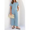 imageZESICA Womens 2 Piece Outfits Linen Short Sleeve Crop Top and Wide Leg Pants Lounge Matching Set Tracksuits Trendy ClothesSkyblue