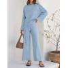 imageZESICA Womens 2 Piece Outfits Set Casual Long Sleeve Knit Pullover Top and Wide Leg Pants Sweatsuit Lounge SetsBlue