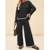 imageZESICA Womens 2 Piece Outfits Set Casual Long Sleeve Knit Pullover Top and Wide Leg Pants Sweatsuit Lounge SetsCarbon