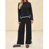 imageZESICA Womens 2 Piece Outfits Set Casual Long Sleeve Knit Pullover Top and Wide Leg Pants Sweatsuit Lounge SetsCarbon