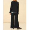 imageZESICA Womens 2 Piece Outfits Set Casual Long Sleeve Knit Pullover Top and Wide Leg Pants Sweatsuit Lounge SetsCarbon
