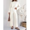 imageZESICA Womens 2 Piece Outfits Set Casual Long Sleeve Knit Pullover Top and Wide Leg Pants Sweatsuit Lounge SetsCream