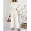 imageZESICA Womens 2 Piece Outfits Set Casual Long Sleeve Knit Pullover Top and Wide Leg Pants Sweatsuit Lounge SetsCream