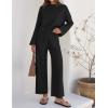 imageZESICA Womens 2 Piece Outfits Set Casual Long Sleeve Knit Pullover Top and Wide Leg Pants Sweatsuit Lounge SetsDarkblack