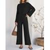imageZESICA Womens 2 Piece Outfits Set Casual Long Sleeve Knit Pullover Top and Wide Leg Pants Sweatsuit Lounge SetsDarkblack