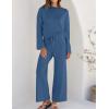 imageZESICA Womens 2 Piece Outfits Set Casual Long Sleeve Knit Pullover Top and Wide Leg Pants Sweatsuit Lounge SetsDarkblue