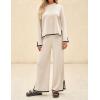 imageZESICA Womens 2 Piece Outfits Set Casual Long Sleeve Knit Pullover Top and Wide Leg Pants Sweatsuit Lounge SetsNatural