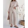 imageZESICA Womens 2 Piece Outfits Set Casual Long Sleeve Knit Pullover Top and Wide Leg Pants Sweatsuit Lounge SetsOatmeal