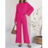 imageZESICA Womens 2 Piece Outfits Set Casual Long Sleeve Knit Pullover Top and Wide Leg Pants Sweatsuit Lounge SetsRose