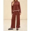 imageZESICA Womens 2 Piece Outfits Set Casual Long Sleeve Knit Pullover Top and Wide Leg Pants Sweatsuit Lounge SetsRust