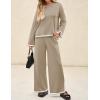 imageZESICA Womens 2 Piece Outfits Set Casual Long Sleeve Knit Pullover Top and Wide Leg Pants Sweatsuit Lounge SetsTan
