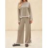 imageZESICA Womens 2 Piece Outfits Set Casual Long Sleeve Knit Pullover Top and Wide Leg Pants Sweatsuit Lounge SetsTan