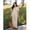 imageZESICA Womens 2025 Casual 2 Piece Outfits Short Sleeve Blazer Jacket and Wide Leg Pants Loose Business Suit SetsApricot
