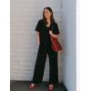 imageZESICA Womens 2025 Casual 2 Piece Outfits Short Sleeve Blazer Jacket and Wide Leg Pants Loose Business Suit SetsBlack