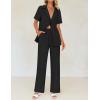 imageZESICA Womens 2025 Casual 2 Piece Outfits Short Sleeve Blazer Jacket and Wide Leg Pants Loose Business Suit SetsBlack