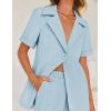 imageZESICA Womens 2025 Casual 2 Piece Outfits Short Sleeve Blazer Jacket and Wide Leg Pants Loose Business Suit SetsBlue